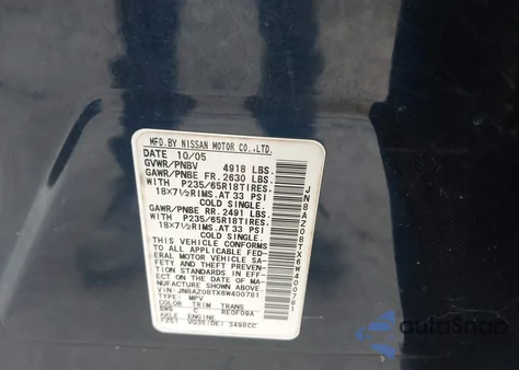 2006 Nissan Murano Sl z USA, uszkodzony, nr VIN JN8AZ08TX6W400781